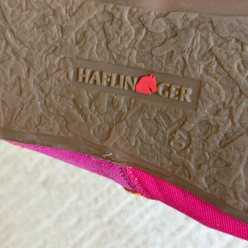 Haflinger Pink Suede Felt Dots Canvas Slip On Loafers Slippers Size 40 9/9.5 US